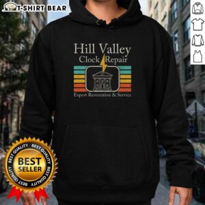 Alt Text: Stylish Pretty Hill Valley Clock Repair Hoodie featuring vintage clock design, perfect for enthusiasts and casual wear.