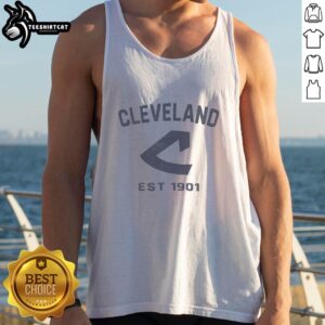 Alt Text: Premium Cleveland Guardians Cooperstown Duster Tank Top featuring stylish design and breathable fabric for fans.