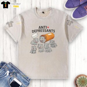 Cute washed t-shirt featuring the phrase Original Anti-Depressants, perfect for casual wear and spreading positivity.