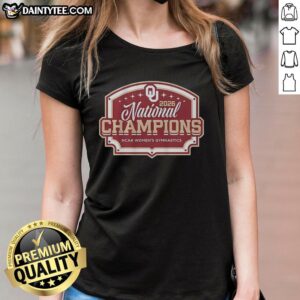 2026 National Champions Oklahoma Women's Gymnastics official ladies tee featuring team logo and championship design.