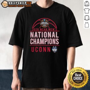 Alt Text: Official UConn Huskies 2026 NCAA Men's Basketball National Champions T-Shirt featuring team colors and logo.