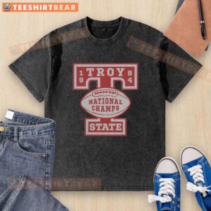 1984 Troy State Football National Champions washed t-shirt featuring vintage design and team logo, perfect for fans.