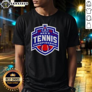 Alt Text: 2026 American Conference Men's Tennis Championship logo T-shirt featuring vibrant design and event details.