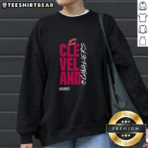 Alt Text: Cleveland Cavaliers playoff basketball logo sweatshirt featuring vibrant team colors and stylish design.