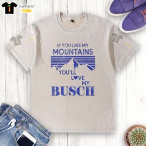 Stylish Busch washed t-shirt featuring a mountain graphic, perfect for outdoor lovers who appreciate nature and casual fashion.