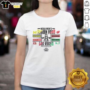Official NCAA Hockey 2026 Frozen Four Las Vegas Ladies Tee showcasing vibrant team colors and stylish design.