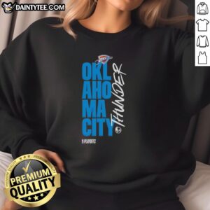 Alt Text: Official Oklahoma City Thunder playoff basketball logo sweatshirt, featuring team colors and iconic emblem.