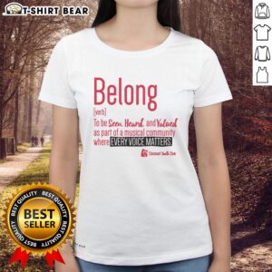 Official Cincinnati Youth Choir Belong Ladies Tee featuring vibrant design and choir logo, perfect for supporters.