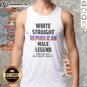 White male wearing a 'Pretty White Straight Republican' tank top, showcasing bold text and a trendy style.