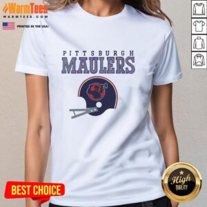Original Pittsburgh Maulers USFL helmet and wordmark on a ladies tee, showcasing team spirit and vintage style.