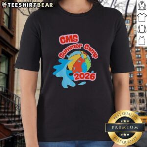 Official CMS Summer Camp 2026 graphic on a ladies' tee, showcasing vibrant design and camp spirit.