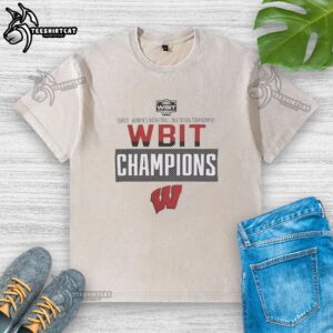 2026 Wisconsin Badgers WBIT Women's Basketball Champions washed t-shirt, showcasing team pride and tournament victory.