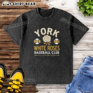 Good York White Roses Baseball Club Estd 1884 washed t-shirt featuring a vintage logo and soft cotton fabric.