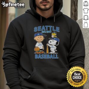 Awesome Charlie Brown, Snoopy, and Woodstock in Seattle Mariners baseball jersey hoodie, est. 1977.