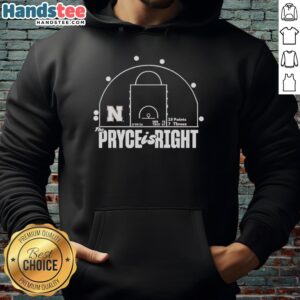 Premium Nebraska Cornhuskers hoodie featuring 'The Pryce Is Right' design with 23 points and 7 threes graphic.
