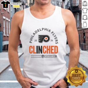 Official Philadelphia Flyers NHL Stanley Cup Playoffs 2026 curved tank top featuring team colors and logo.