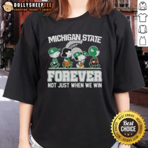 Original Peanuts x Michigan State Spartans Forever Fan tee featuring cartoon characters, perfect for loyal fans.