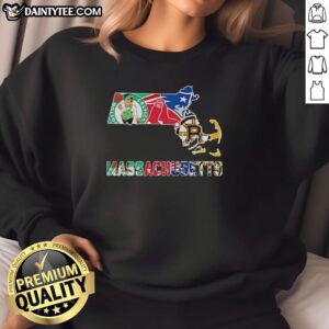 Alt Text: Nice Massachusetts sports teams graphic on a trendy sweatshirt, perfect for fans and casual wear.