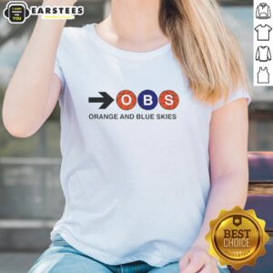 Good Obs Orange and Blue Skies Ladies Tee featuring a vibrant design perfect for casual wear and outdoor adventures.