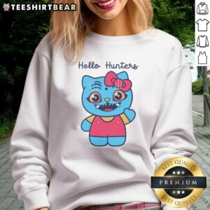 Awesome Hello Hunters Hello Kitty sweatshirt featuring a cute design, perfect for fans of Hello Kitty fashion.