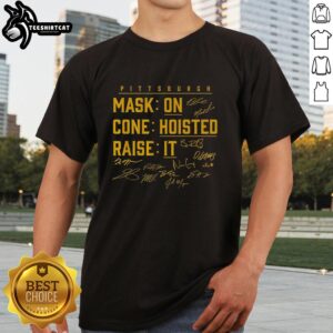 Alt Text: Nice Pittsburgh baseball mask on a cone, featured on a Raise It t-shirt, perfect for fans celebrating the team.