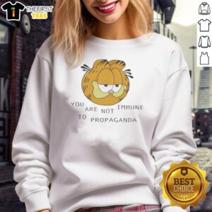 Alt Text: Premium Tabby Cat Head sweatshirt featuring You Are Not Immune to Propaganda design for cat lovers and trendsetters.