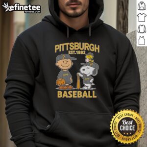 Alt Text: Awesome Charlie Brown, Snoopy, and Woodstock wearing Pittsburgh Pirates baseball jersey hoodie, est. 1882.