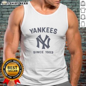 Alt Text: Official New York Yankees Cooperstown Duster Tank Top in navy blue, featuring iconic Yankees logo and stylish design.