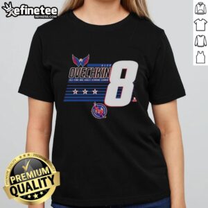 Top Alexander Ovechkin 8 Washington Capitals All-Time NHL Goals Scoring Leader Ladies Tee featuring team colors.