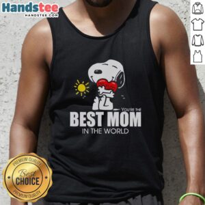 Premium Snoopy hugging a heart on a tank top, celebrating 'Best Mom in the World' with a cute design.