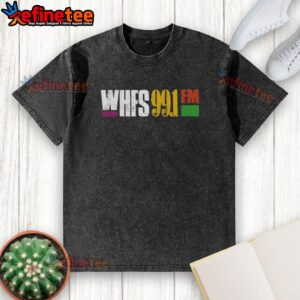 Official WHFS 99.1 FM washed t-shirt featuring a vintage logo and soft fabric, perfect for music lovers and fans.