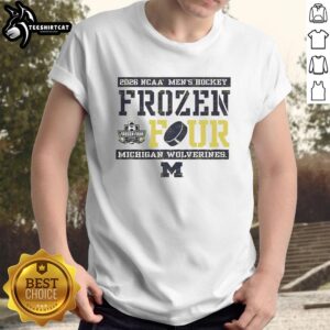 Alt Text: Hot Michigan Wolverines 2026 Men's Ice Hockey Frozen Four Bound T-Shirt featuring team colors and logo.