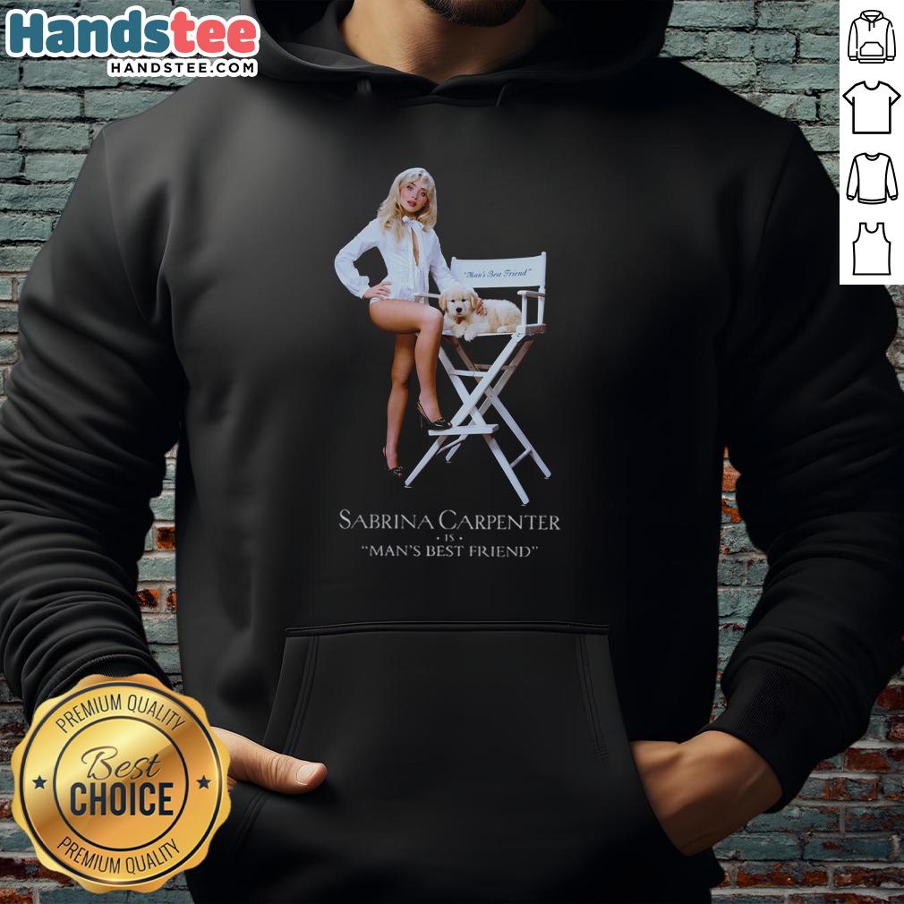 sabrina-carpenter-is-mans-best-friend-hoodie Sabrina Carpenter wearing a cozy 'Mans Best Friend' hoodie, showcasing style and comfort for dog lovers.