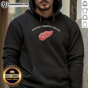 Good Detroit Red Wings logo on a women's hockey hoodie, showcasing team spirit and support for female athletes.