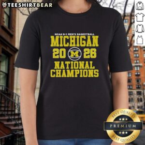 Alt Text: Top Michigan Wolverines NCAA D-1 Men's Basketball National Champions 2026 ladies tee design featuring team colors.