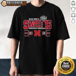 Top Nebraska Cornhuskers Sweet 16 2026 Men's March Madness T-Shirt featuring team logo and vibrant design.