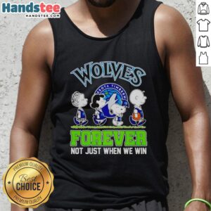 Official Peanuts Characters x MLB Minnesota Timberwolves Forever Tank Top featuring iconic characters and team logo.