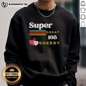 Alt Text: Hot Super Great 108 Loves Sherry retro sweatshirt with two hearts hugging design, perfect for cozy casual wear.