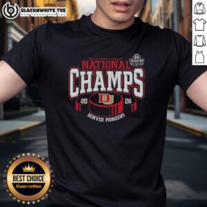 Premium Denver Pioneers 2026 NCAA Frozen Four Men's Ice Hockey National Champions T-Shirt showcasing team pride and spirit.