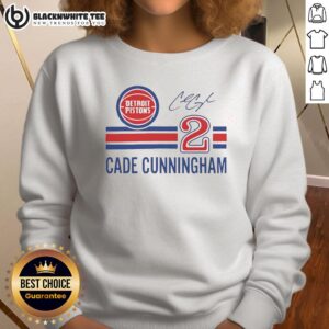 Alt Text: Top Cade Cunningham Detroit Pistons sweatshirt featuring his signature name and number for fans and collectors.