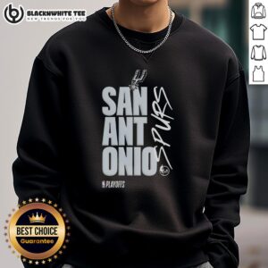Alt Text: Nice San Antonio Spurs playoff logo sweatshirt featuring team colors and design for fans and sports enthusiasts.