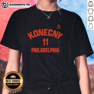 Alt Text: Ladies tee featuring Travis Konecny, number 11, for Philadelphia Flyers, perfect for fans and stylish sportswear.