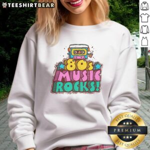 Cozy Funny 80s Music Rocks Sweatshirt featuring vibrant colors and retro design, perfect for nostalgic music lovers.