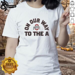 Ohio State Buckeyes 2026 College Football Playoff logo on a ladies tee, showcasing team spirit and style.