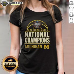 Official 2026 NCAA Men's Basketball National Champions Michigan Wolverines ladies tee featuring team logo and vibrant design.