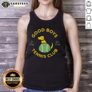 Nice Good Boys Tennis Club 'In Dog We Trust' tank top featuring a playful dog graphic for tennis enthusiasts.