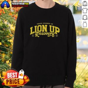 Alt Text: Premium Proud Member of Lion Up Recovery Sweatshirt in navy blue, featuring a bold lion logo and comfortable fit.