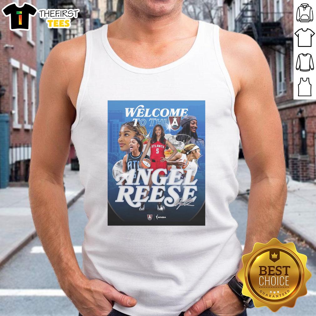 top-angel-reese-welcome-to-the-atlanta-dream-signature-tank-top Angel Reese wearing the Atlanta Dream signature tank top, showcasing her style and support for the team.
