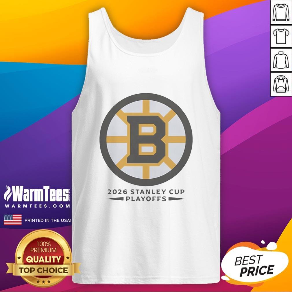 top-boston-bruins-ice-hockey-nhl-stanly-cup-playoffs-big-logo-tank-top Alt Text: Boston Bruins ice hockey tank top featuring a large logo, perfect for NHL Stanley Cup playoffs fans.