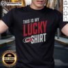 Top Carolina Hurricanes 'This Is My Lucky' T-shirt featuring team colors and logo, perfect for fans on game day.